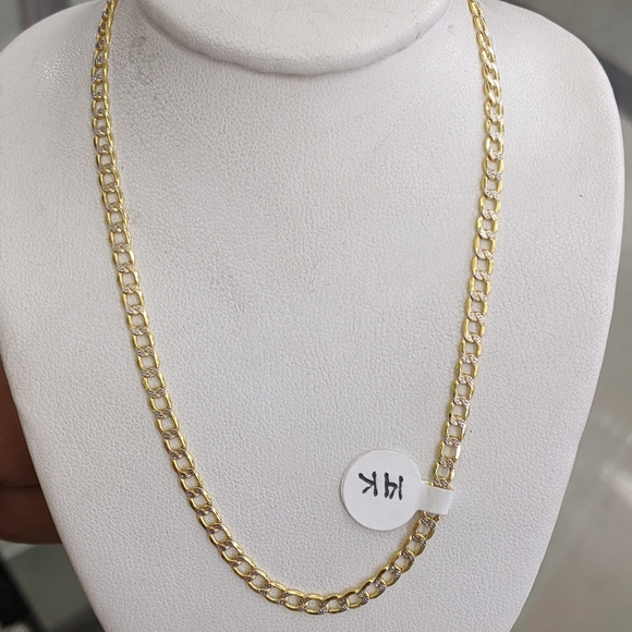 14kt real gold cuban curb diamond cut chain 3.5mm 16 inch